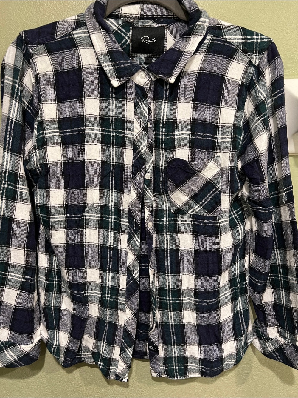 Rails Navy Green White Plaid Shirt with Button Collar